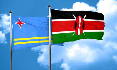 aruba flag with Kenya flag, 3D rendering