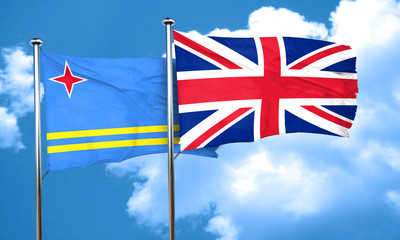 aruba flag with Great Britain flag, 3D rendering