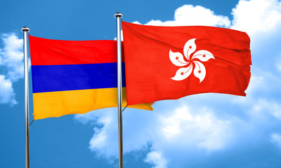 Armenia flag with Hong Kong flag, 3D rendering