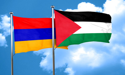 Armenia flag with Palestine flag, 3D rendering