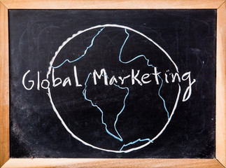 global marketing word on blackboard