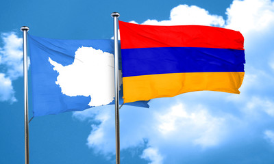 antarctica flag with Armenia flag, 3D rendering