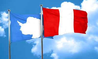antarctica flag with Peru flag, 3D rendering