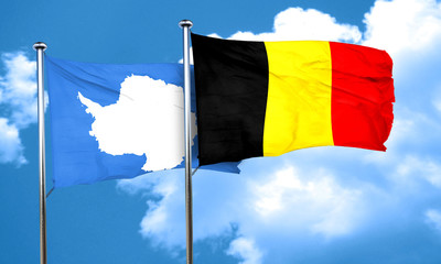 antarctica flag with Belgium flag, 3D rendering