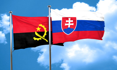 Angola flag with Slovakia flag, 3D rendering