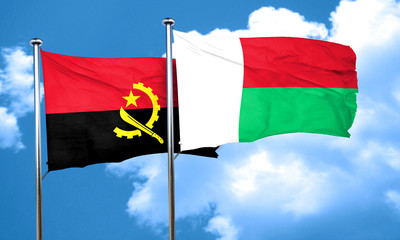 Angola flag with Madagascar flag, 3D rendering