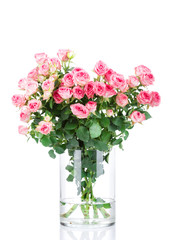 Bouquet of roses in the vase isolated on white background