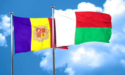 Andorra flag with Madagascar flag, 3D rendering