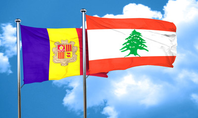 Andorra flag with Lebanon flag, 3D rendering