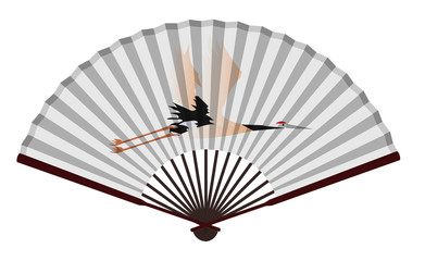 Ancient Chinese Fan with A Grus Japonensis On It