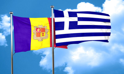 Andorra flag with Greece flag, 3D rendering