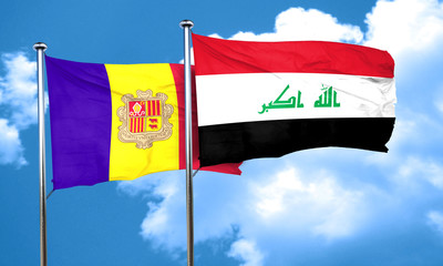 Andorra flag with Iraq flag, 3D rendering