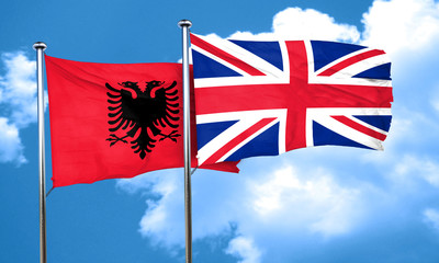 Albania flag with Great Britain flag, 3D rendering