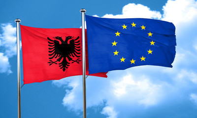 Albania flag with european union flag, 3D rendering