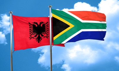 Albania flag with South Africa flag, 3D rendering