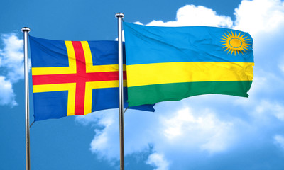 aland islands with rwanda flag, 3D rendering