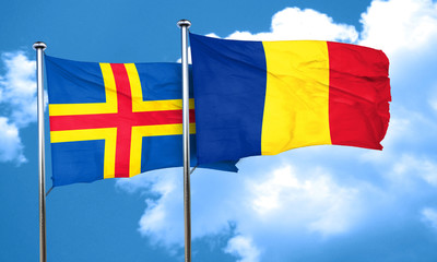 aland islands with Romania flag, 3D rendering