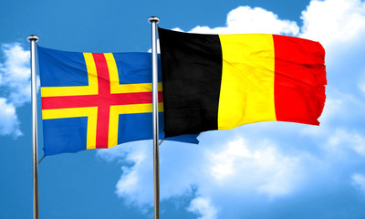 aland islands with Belgium flag, 3D rendering
