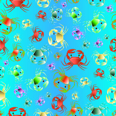 Naklejka na ściany i meble Colorful vector seamless pattern with crabs. Vector multicolor Illustration