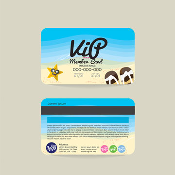 Front And Back VIP Member Card Template Sea And Beach Concept Vector.