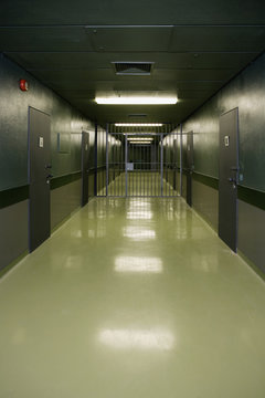 An empty prison corridor