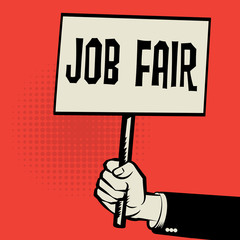 Poster in hand, business concept with text Job Fair