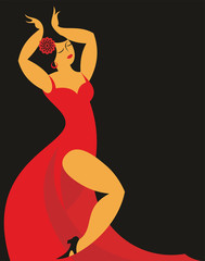 the dancer of a flamenco in a red dress on a black background
