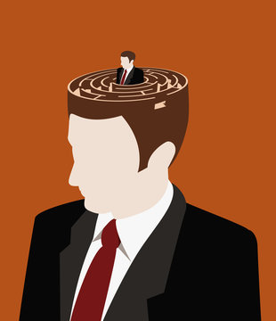 A man peering out of the top of another man's head