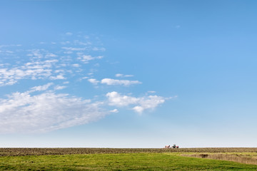 plowed field in spring and clouds over it