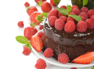 Chocolate cake with raspberries