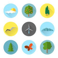 Flat landscape elements flat icons set vector