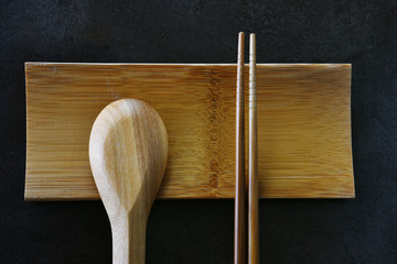 Chopstick , Spoon and Bamboo Plate