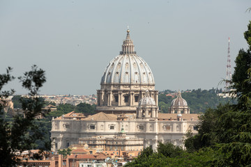 Fototapeta na wymiar A view of St. Peter's Basilica taken from the Janiculum Hill. Rome - Italy