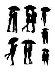 Lovers Use Umbrellas Silhouettes, art vector design