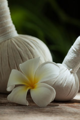 close up view of  white Herbal Compress on color back. 