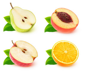 COllection of isolated fruit halves