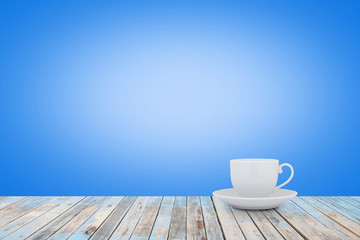 White Coffee cup on wood table.