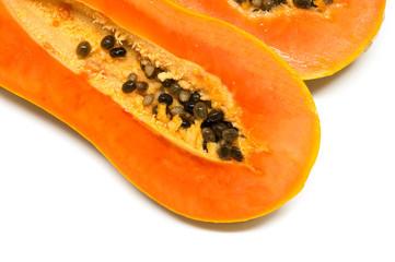 papaya fruits on white background