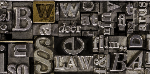 Metal Letterpress Types.
A background from many historic typographical letters in black and white with white background.