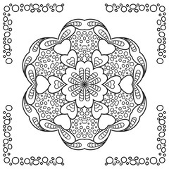 Abstract round ornament with border. Mandala. Background. Design for coloring book page