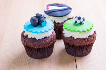 Delicious cupcakes on table