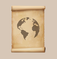 Map of the world on papyrus scrolls. Vector illustration.