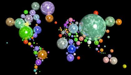 Mappa 3D Terra con sfere geometriche e materiali diversi