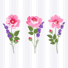 Three pink flowers with lavender