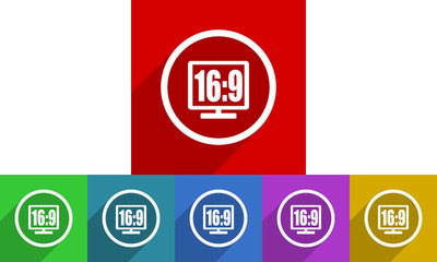 Flat design colored 16 9 display vector set
