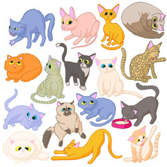 Cat icons set, cartoon style