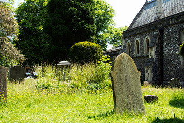 Grave stones outside a church in Beaconsfield, Buckinghamshire,
