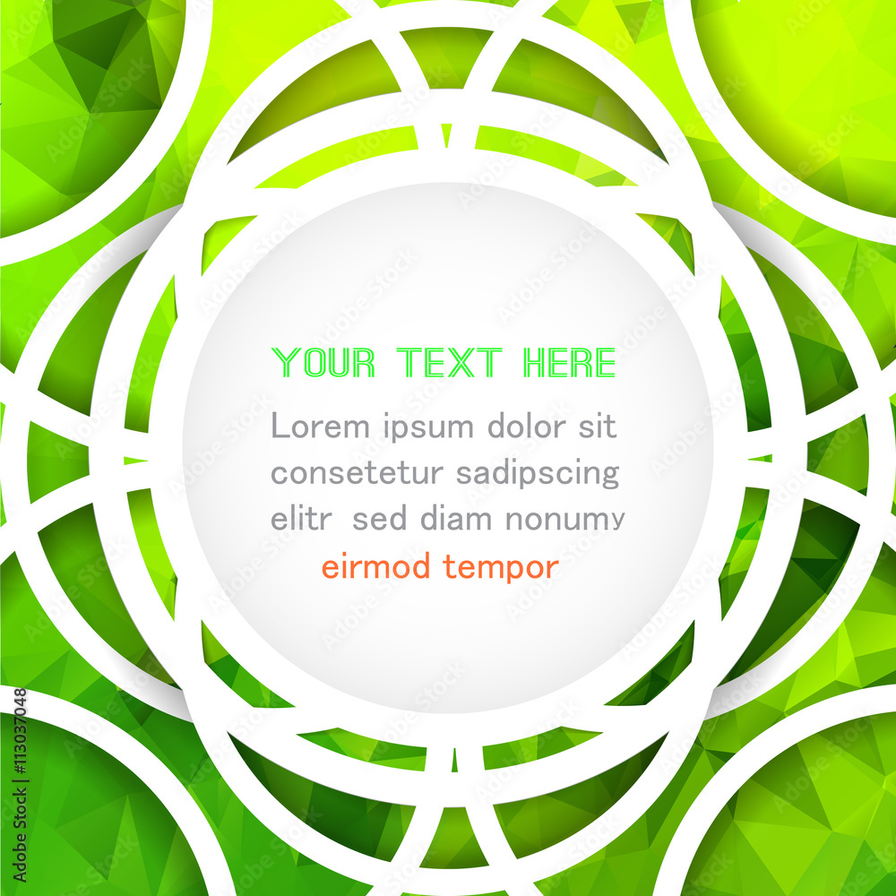 Poster abstract green geometric background with polygons and circles.