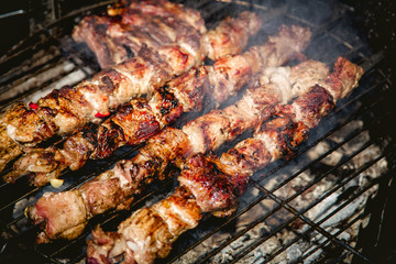 cook meat on the grill, barbecue, kebab