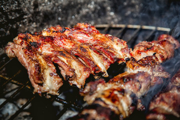 cook meat on the grill, barbecue, kebab